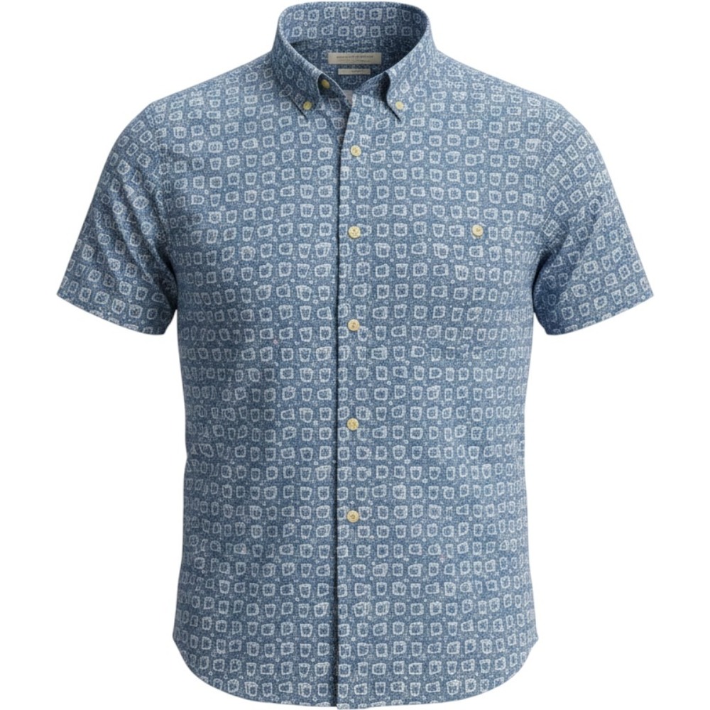 Southern Shirt Mens Large Blue Cocktail Glass Print Short Sleeve Button Down SSC